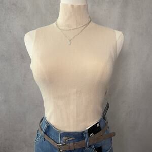 NWT Mock neck knit body contour bodysuit open back size large